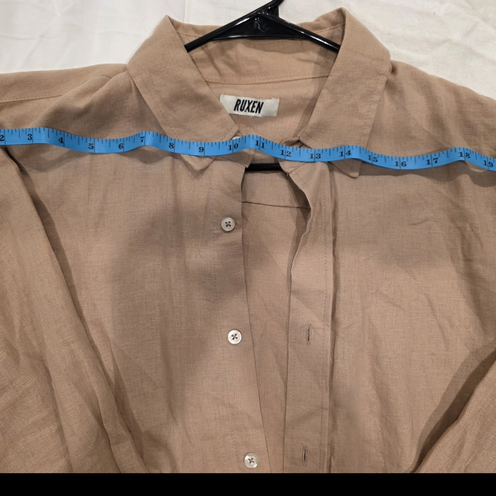 RUXEN Men’s Linen Blend Button-Up Shirt – Tan – Size (see measurements)